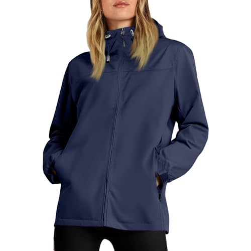 TOFOTL Übergangsmantel Damen Wetterjacken Regenparka Wasserdicht Sport Regenmantel Gelb Damen wasserdichte Radjacke Funktionsmantel Wintermantel Fahrrad Regenjacke Atmungsaktiv Dunkelblau XL von TOFOTL