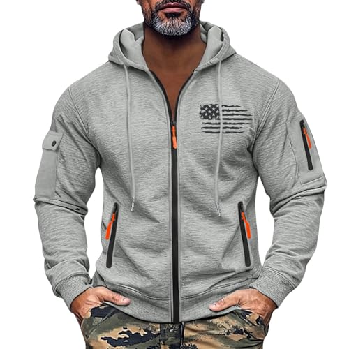 TOFOTL Warmer Hoodie Herren Pullover Reißverschluss Beheizbarer U-Boot-Ausschnitt Schick Weste mit Kapuze Gym Langarm Outdoor Sportpullis Leichter Pullunder Herren Ärmellos Helles Grau XXL von TOFOTL