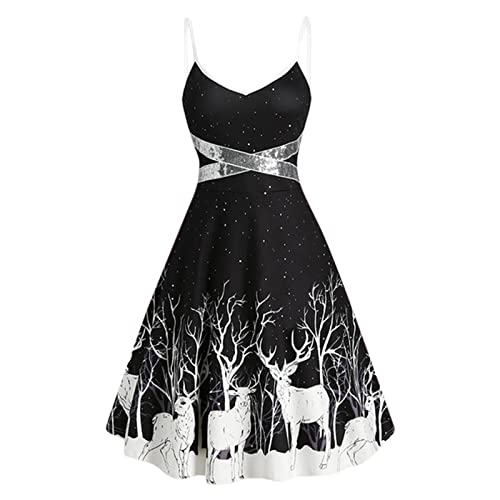 TOFOTL Weihnachtskleid Damen Elegant Lässig Christmas Print Festliche Cosplay Party Retro Ballkleid Weihnachtskostüm Sexy Slim Fit Herbst Winter Cocktailkleid Weihnachtskleidung 01#schwarz L von TOFOTL