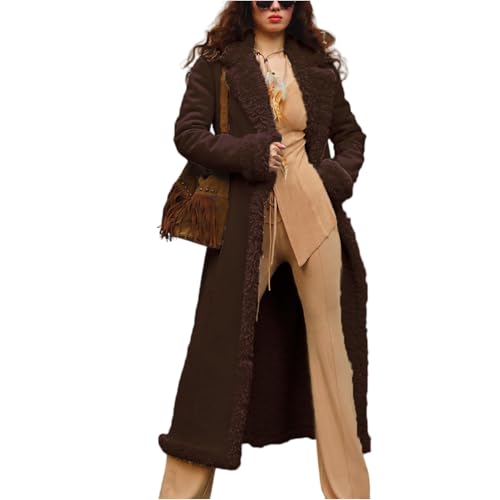 TOFOTL Wildleder Mantel Damen Felljacke Fellimitat Plüschjacke Mantel Fell Coat Mäntel Plüschmantel Trenchcoat Gefüttert Winterjacke Warm Elegant Flanell Lederjacke Gefüttert Damen Kaffee M von TOFOTL