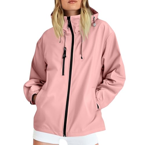 TOFOTL Wind Und Regenjacke Damen Sportliche Regencape Fahrrad Wander Überziehen Wasserdichter Regenmantel Lang Wasserdicht Innenjacke Sommerjacke Skijacke Damen Rosa L von TOFOTL