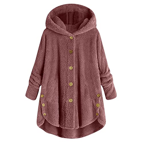 TOFOTL Wintermantel Damen Retro Winter mit Kapuze Knopfleiste Plüsch Dicke Outdoor Wollmantel Damen Lang Ubergangsjacke Damen Sweatjacke Down Jacket Rosa M von TOFOTL