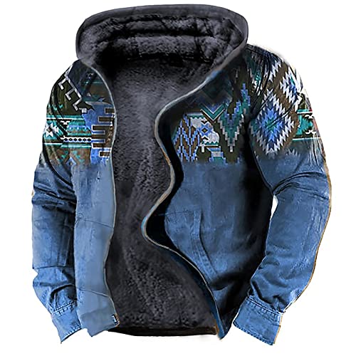 TOFOTL üBergangsjacke Herren mit Kapuze Vintage Print Stretch Modern Kleidung Kostüm Laufen Wandern Oktoberfest Hoody Herren Herbst Atmungsaktiv Pulli Jacken Blau 4XL von TOFOTL