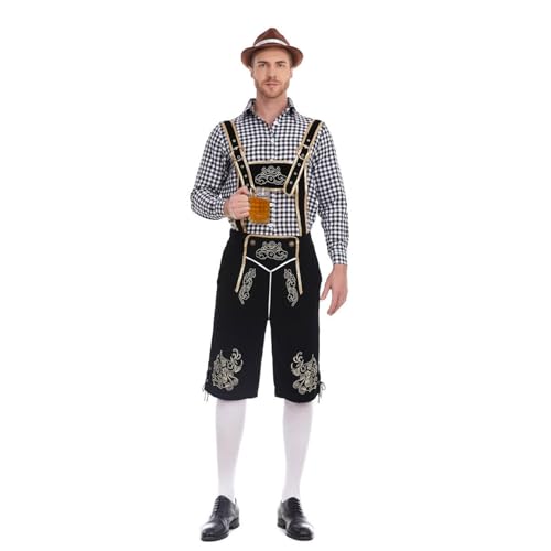 Trachten Jogginghose Herren Trachtenlederhosen24 Zubehör Oktoberfest Outfit Hut Echtleder Bayrische Lederhose Set Trousers Flachmann Oktoberfest Herren Outfit Schwarz L von TOFOTL