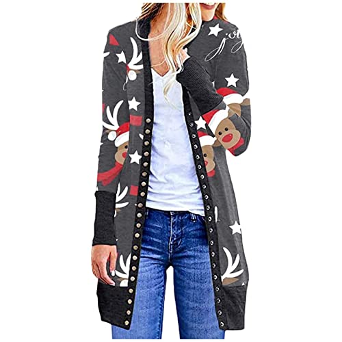 Weihnachtspullover Damen Vintage Weihnachten Print Breite Festival Casual Strickjacke Retro Winter Sommerjacke Damen Leicht Elegant Sport Große Größen Oktoberfest Tops Christmas Pullover Schwarz M von TOFOTL