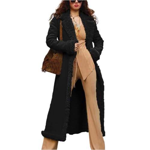 Wintermantel Lang Damen Vintage Plüschjacke Wildleder Mantel Warm Jakes Grosse Grössen Trench Wildleder Lederjacke Trenchcoat Mont Cord Felljacke Winterjacke Damen Leder Schwarz L von TOFOTL