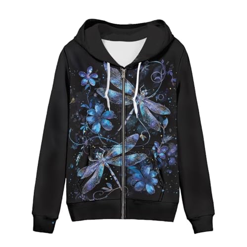 TOFRIMADE Kapuzenpullover mit Reißverschluss für Damen, Übergröße, lässiger Pullover, Cardigan, Kordelzug, Hoodies mit Taschen, Blaue Libellen-Blume, L TOFRIMADE Kapuzenpullover mit Reißverschluss für Damen, Übergröße, lässiger Pullover, Cardigan, Kordelzug, Hoodies mit Taschen, Blaue Libellen-Blume, L von TOFRIMADE