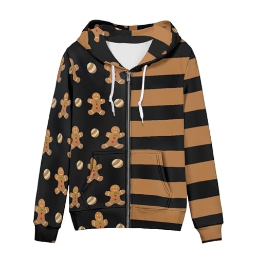 TOFRIMADE Kapuzenpullover mit Reißverschluss für Damen, Übergröße, lässiger Pullover, Cardigan, Kordelzug, Hoodies mit Taschen, Lebkuchenmann, XXL von TOFRIMADE
