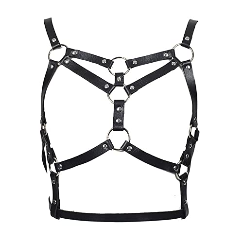 TOFSA Punk Leder Körperkette BH Harness Gürtel Körper Brust Kette Schwarz Sexy Weste Gürtel Verstellbare Körperschmuck für Frauen Mädchen Tanzen Cosplay Party Rave Nachtclub Halloween Kostüm (#2) von TOFSA