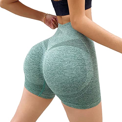 TOFSA Sport-Shorts für Damen, hoch taillierte, Nahtlose Booty-Shorts, Scrunch-Kolben-Hebe-Yogahose, Laufradhose (Grün/L) von TOFSA