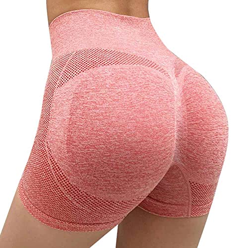 TOFSA Sport-Shorts für Damen, hoch taillierte, Nahtlose Booty-Shorts, Scrunch-Kolben-Hebe-Yogahose, Laufradhose (Rosa/L) von TOFSA