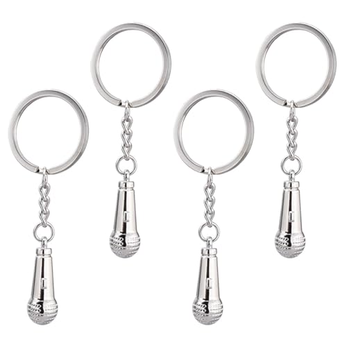 4 Stück Schlüsselanhänger Mini-Mikrofon Musikmikrofon Mikrofon-Anhänger winziges Mikrofon Headset-Mikrofon Keyring schlüsselring kreative kleines Zinklegierung TOGEVAL von TOGEVAL