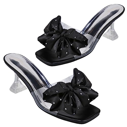 TOGEVAL Sandalen Für Damen Mit Schleifen-absätzen Sommer-Pantoletten Aus Pu Vorderseite Schleife Kleid-Sandalen Für Damen Leicht Zu Tragen Für Büro Und Besondere Anlässe von TOGEVAL