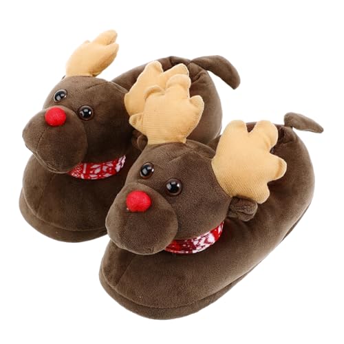 TOGEVAL Flauschige Weihnachts Rentier Hausschuhe Für Paare Bequeme Und Warme üsch Slipper Hellbraun Größe 35 39 Perfekt Für Gemütliche Winterabende Zuhause von TOGEVAL