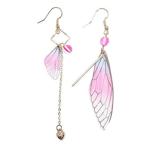 TOGEVAL 1 Paar Schmetterlingsohrringe Frauen Kokett Ohrstecker Für Damen Libellenflügel Ohrringe Flügelohrringe Schmetterling Ohrstecker Schmuck Perlen Braut-ohrringe Quaste Rosa Harz von TOGEVAL