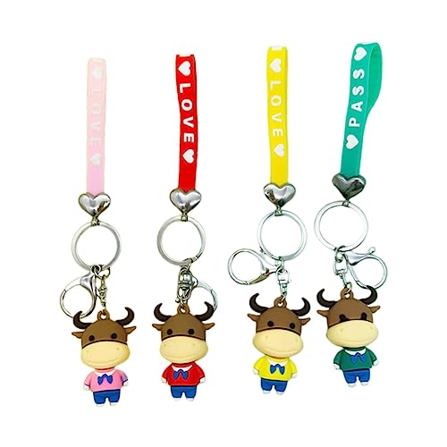 TOGEVAL 1 Satz 4 STK Kuh Schlüsselanhänger Schlüsselanhänger Auto-Ornament Animal-Design glucksbringer Keychain Schlüsselanhänger-Anhänger schöner Schlüsselanhänger weiches Gummi rot von TOGEVAL
