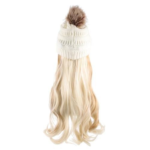 TOGEVAL 1 Satz Beanie Perücke Hut mit Abnehmbarer Langer Gewellter Haarverlängerung für Damen Strickmütze für Cosplay und Partys von TOGEVAL