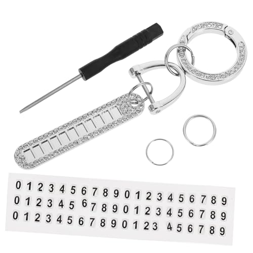 TOGEVAL 1 Satz Schlüsselanhänger Telefonnummer Anhänger Nummernanhänger aus Strass Telefonnummer-Anhänger rostfreier Schlüsselring Strass-Anhänger Strasssteine Silver von TOGEVAL