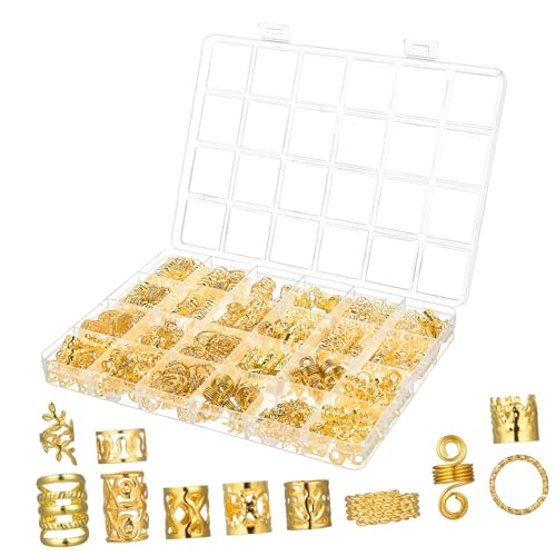 TOGEVAL 1 Schachtel Metall Haarringe für Zöpfe Leichte und Vielseitige Braiding Hair Pendants Verstellbare Haarperlen Schmuck für Damen und Herren für Hochzeiten und Partys Goldene Haar von TOGEVAL