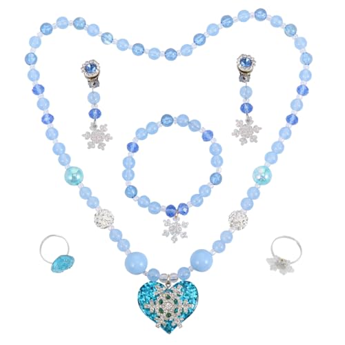 TOGEVAL 5 Stück Kinder Schmuckset Aus Kunststoff Blaue Schneeflocken Dekoration Perlenkette Armband Und Ohrringe Für Mädchen Für Geburtstagsfeiern Und Weihnachten von TOGEVAL