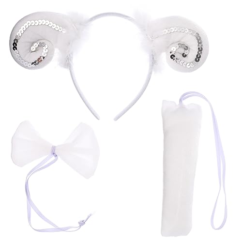 TOGEVAL Schaf Ohr Haarband Satz Cosplay Ebene Kostüm Zubehör Mit Und Fliege Für Und Erwachsene Lustige Tierohren Für Geburtstagsfeiern Halloween Und Maskenbälle von TOGEVAL