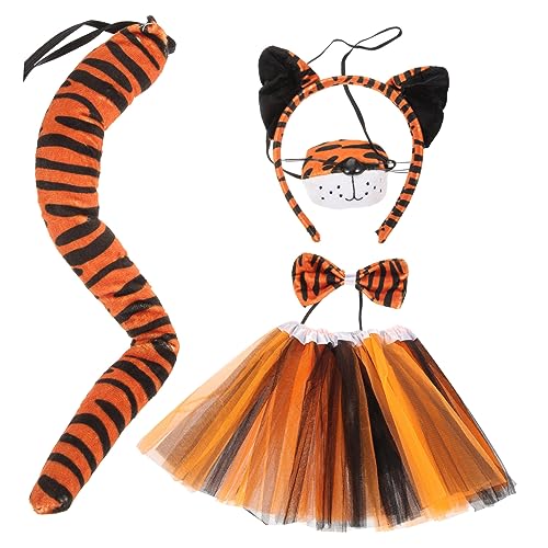 TOGEVAL Süßes und charmantes Tiger-Cosplay-Zubehör-Set Halloween-Stirnband Schwanzrock von TOGEVAL