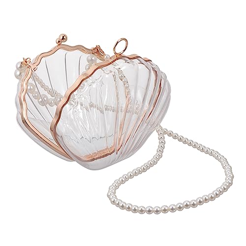 TOGEVAL 1 Stück Muschelform Umhängetasche mit Perlenverzierung Damen Handtasche für Abendveranstaltungen Transparent und Geräumig für Essentials von TOGEVAL