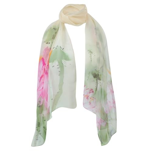 TOGEVAL 1.6m Eleganter Damen Seidenschal Mit Lotus-muster Dünner Sommer-schal Vielseitig Einsetzbar Für Verschiedene Outfits Für Jede Jahreszeit von TOGEVAL