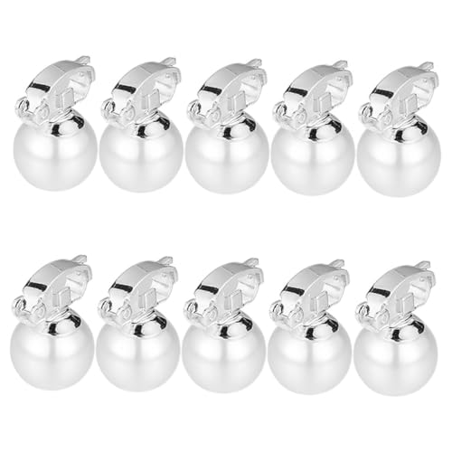 TOGEVAL 10 Stück Haarnadel Perlenohrringe Zum Anclipsen Ohrring Aus Kunstperlen Clip-on-perlenohrringe Für Frauen Perlen-ohrclips Perlenohrclips Für Damen Silver Metall von TOGEVAL