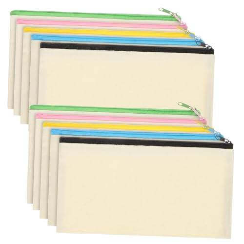 TOGEVAL 10 Stück Teiliges Canvas Stifteetui mit Buntem Reißverschluss Robuste Federmäppchen für Schule und Reise Waschbare Organizer Taschen für Schreibwaren und Kosmetik Langlebige von TOGEVAL