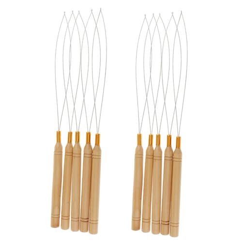 TOGEVAL 10 Stück Teiliges Haarverlängerungs häkelnadeln mit Holzgriff Edelstahl draht loops Leichtes Haar loop tool für Zöpfe und Handarbeit Geeignet für Echte und Synthetische Haare von TOGEVAL