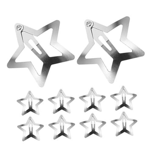 TOGEVAL 10 Stück Teiliges Kleine Silberne Stern Haarspangen für Mädchen und Frauen Metall Haarklammern mit Snap Verschluss Modische Haarschmuck Accessoires für Feines und Dickes Haar von TOGEVAL
