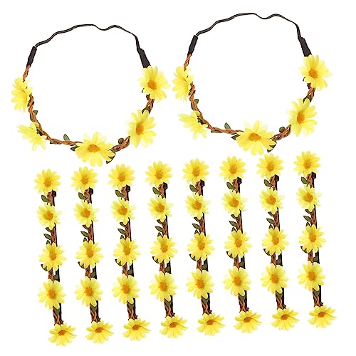 TOGEVAL 10stücke Daisy Haarschmuck Haarkränze Für Hochzeiten Und Feste Für Fotoshootings Modisches Accessoire Gelbe Sonnenblumen-haarbänder Für Damen von TOGEVAL