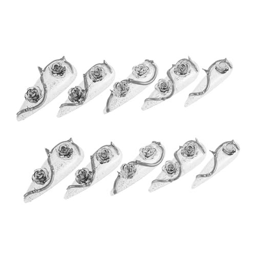 TOGEVAL 10stücke Teiliges Kunstnägel Rosencharms Transparente Falsche Nägel Mit Wassertröpfchen-design Wiederverwendbare -gelnägel Für Frauen Und Mädchen Individuelle Nagelkunst von TOGEVAL