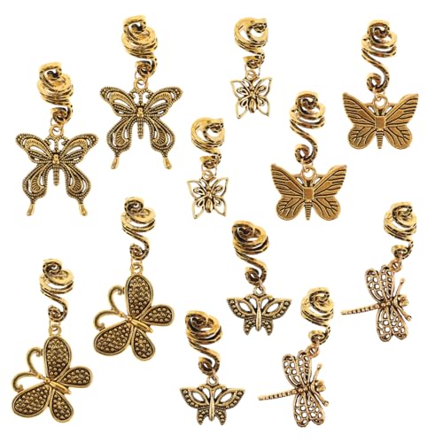TOGEVAL 12 Stück Goldene Dreadlock-charms, Schmetterlings-haarschmuck, Locs, Haarringe, Metall-flechtmanschetten Für Frauen Und Männer, Zöpfe, Zubehör von TOGEVAL