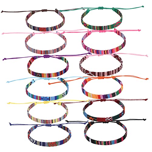 TOGEVAL 12 Stück Teiliges Verstellbares Geflochtenes Fuß und Armband aus Baumwoll Leinen Boho Surfer Stil für Damen und Herren Langlebig Farbecht für Strand Party und Sommermode von TOGEVAL