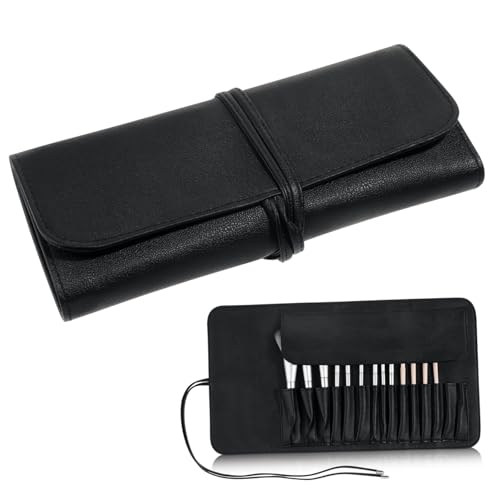 TOGEVAL 15 Stück PU Kosmetiktasche Damen Fächer Makeup Pinsel Aufbewahrungstasche Reiseetui Leicht Langlebig für Unterwegs Camping Business Trip von TOGEVAL