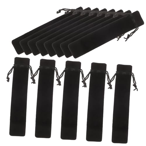 TOGEVAL 15 Stück Teiliges Samtbeutel Stiftbeutel mit Kordelzug Doppelseitig Gefüttert Tragbare Stifttasche für Füller und Kugelschreiber Eleganter Schwarzer Schreibutensilien Organizer von TOGEVAL