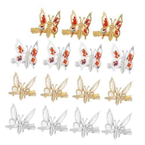TOGEVAL 15 Stück Teiliges Set Metall Haarspangen mit Hohlen Schmetterlingen Bewegliche Damen Haarclips Bunte Perlenverzierung Vielseitig für Partys und Festliche Anlässe Geeignet von TOGEVAL