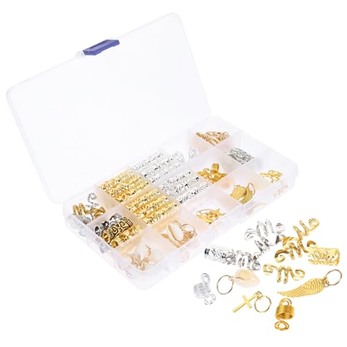 TOGEVAL 159 Stück Teiliges Dreadlock Schmuck Metallringe Haarschmuck für Zöpfe und Flechten Verstellbare Haarperlen Charms DIY Haar Accessoires für Frauen und Männer Vielseitig und Sicher von TOGEVAL