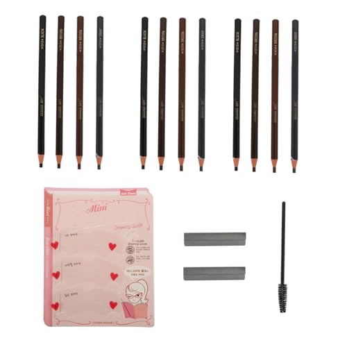 TOGEVAL Augenbrauenstift 18 Stück Kosmetik Tool Für Mädchen Mittelbraun Hellbraun Schwarz Grau Mit Augenbrauenkarte Und Pinsel Für Präzises Augenbrauen Make up von TOGEVAL