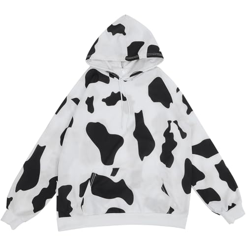 TOGEVAL 1Stk Kuhpullover Damen Womens Sweaters trendy Clothes Herbst Kleidung Fashing Costume Langarmshirts für Damen Frauen zur Seite Fahren Kapuzen-Sweatshirts Baumwollmischung Weiß von TOGEVAL