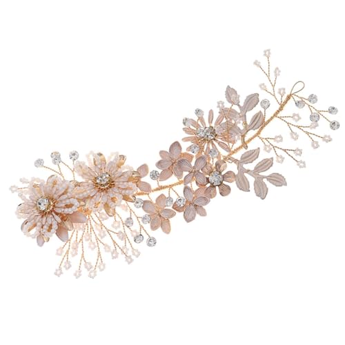 TOGEVAL 1stück Goldene Haarschmuckspange Mit Blumenmotiv Handgefertigte Perlen-haarspange Für Hochzeiten Und Besondere Anlässe Stilvolle Haarklammer Für Damen von TOGEVAL