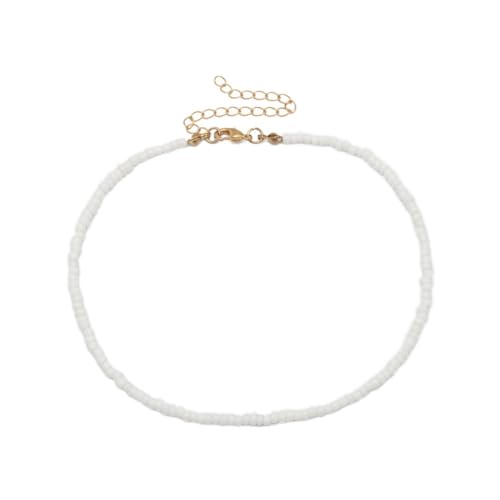 TOGEVAL 1Stück Perlen Halskette Einfache Einlagige Halskette Bunten Reisperlen Weiß für Strandpartys und Besondere Anlässe von TOGEVAL