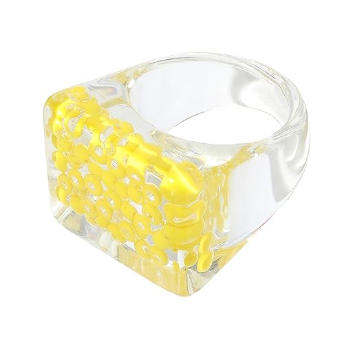 TOGEVAL 1stk Perle Eingelegter Ring Mädchenschmuck Kuppelringe Für Frauen Niedliches Kostümzubehör Hochzeitsband Stapelbarer Gelenkring Retro-acryl-fingerring Bunter Schmuck Plastik Yellow von TOGEVAL
