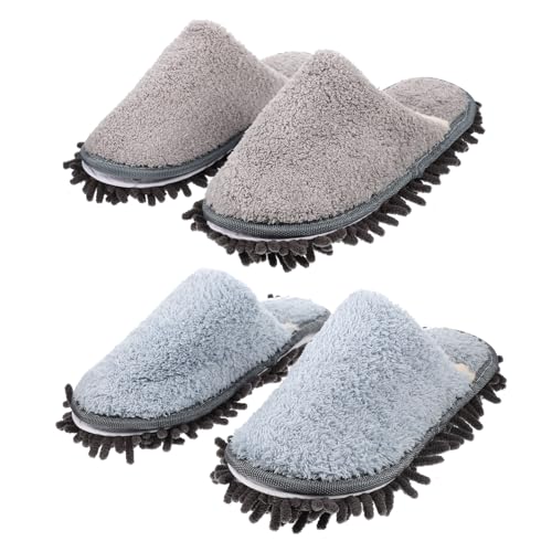 TOGEVAL 2 Paare Praktische Wischmopp Hausschuhe mit Anti rutsch Sohle Bequeme Pantoffeln für Bodenreinigung Abnehmbare Gefütterte Hausschuhe für Haushaltsputz Geeignet für Damen und von TOGEVAL