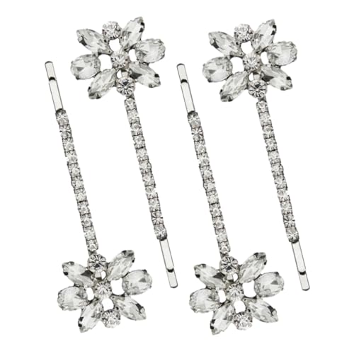 TOGEVAL 2 Paare Silberfarbene Haarklammern mit Strassblumen Haarnadeln für Damen und Mädchen Modische Haarspangen für Hochzeit Party Alltag Festlicher Haarschmuck von TOGEVAL