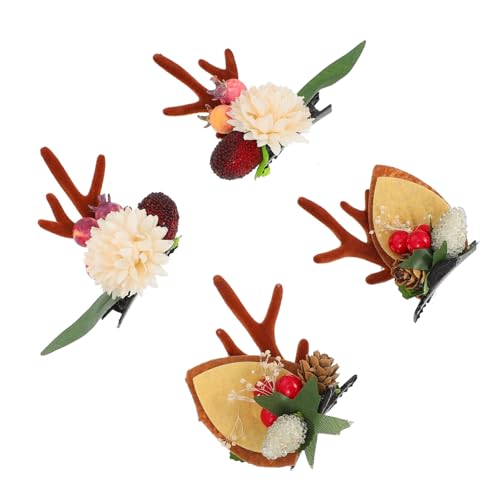 TOGEVAL 2 Paare Weihnachts Haarspangen mit Rentiergeweih Festliche Haarclips für Damen und Haarschmuck Accessoires für Weihnachten Partys und Festliche Anlässe von TOGEVAL