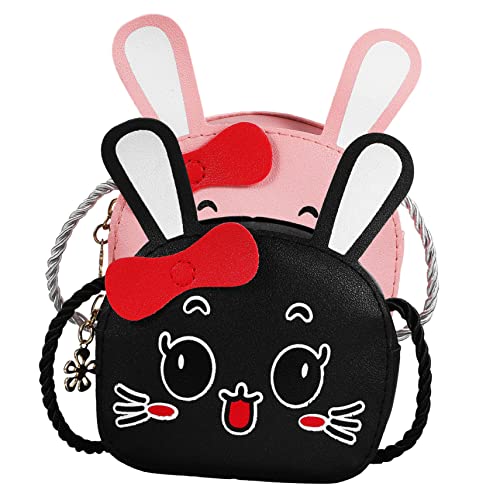 TOGEVAL 2stücke Junge Mädchen Kaninchen Umhängetaschen Mit Ohren Kleine Mädchen Messenger Bags Geldbörsen Für Kleingeld Rosa Und Schwarz von TOGEVAL