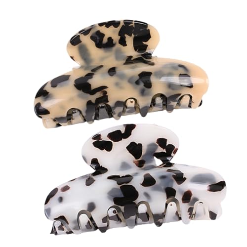 TOGEVAL 2 STÜCK Vintage Große Acryl Haarklammer mit Marmor Muster Langlebiger Haarclip für Dickes Haar und Schonend Teiliges in Beige und Weiß Eleganter Haarschmuck für Damen und Mädchen von TOGEVAL